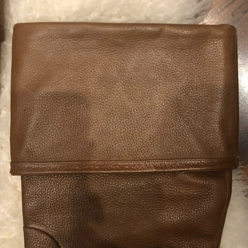 HP! Rosegold Boots in Cognac Leather with Fold Over Tops. Inside zip. Size 39.